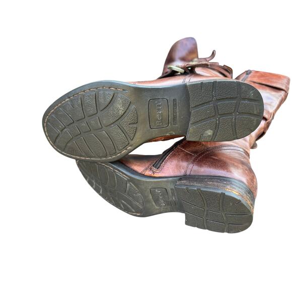 Born B.O.C. Tall Brown Leather Riding Boots Zip Side Women’s 6.5 Buckle - Picture 5 of 5